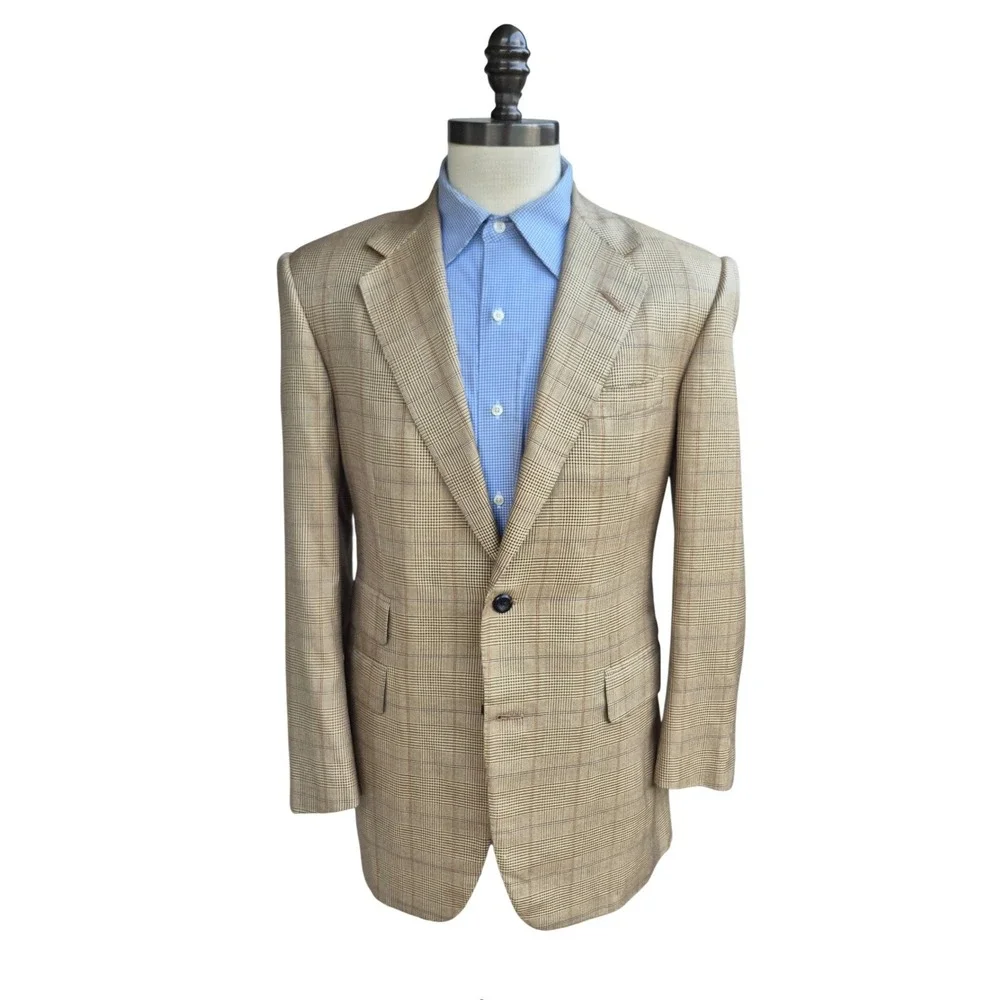Oxxford Clothes Wilkes Bashford Tan Glen Plaid Crittenden Sport Coat Blazer 40 R